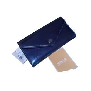 NWT Michael Kors Jet Set Travel LG Envelope Continental Wallet Teal Metal glam